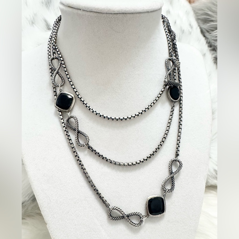David Yurman 47” Infinity Necklace with Black Onyx .925 Sterling Silver